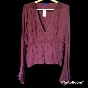 Aeropostale Blouse Top 2X XXL Maroon Wine Colored Peplum Rayon Witchy Fairycore